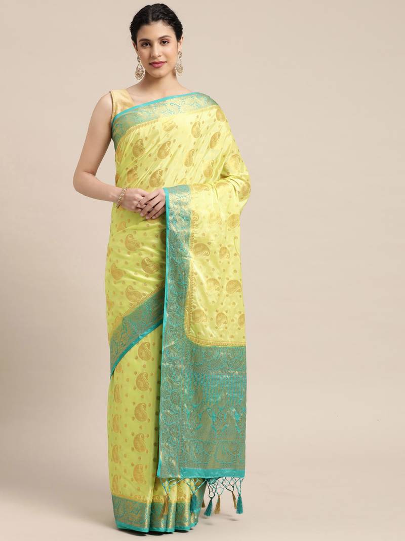 Green woven crepe saree with blouse
