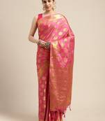 Pink woven crepe saree with blouse