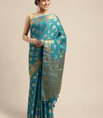 Turquoise woven crepe saree with blouse