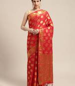 Red woven crepe saree with blouse