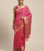 Pink woven art silk saree with blouse