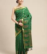 Green woven art silk saree with blouse