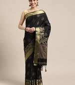 Black woven art silk saree with blouse