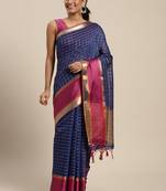 Navy blue woven art silk saree with blouse