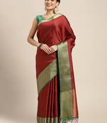 Red woven art silk saree with blouse