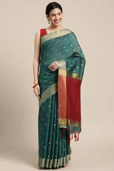 Blue woven art silk saree with blouse