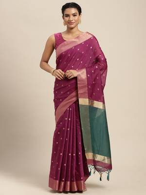 Purple woven art silk saree with blouse 1