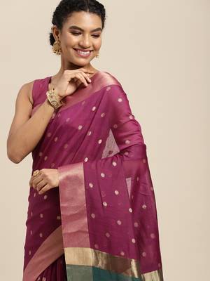 Purple woven art silk saree with blouse 2
