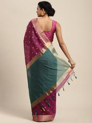 Purple woven art silk saree with blouse 3