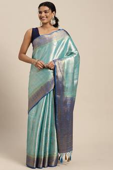 Turquoise woven art silk saree with blouse