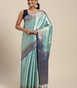 Turquoise woven art silk saree with blouse