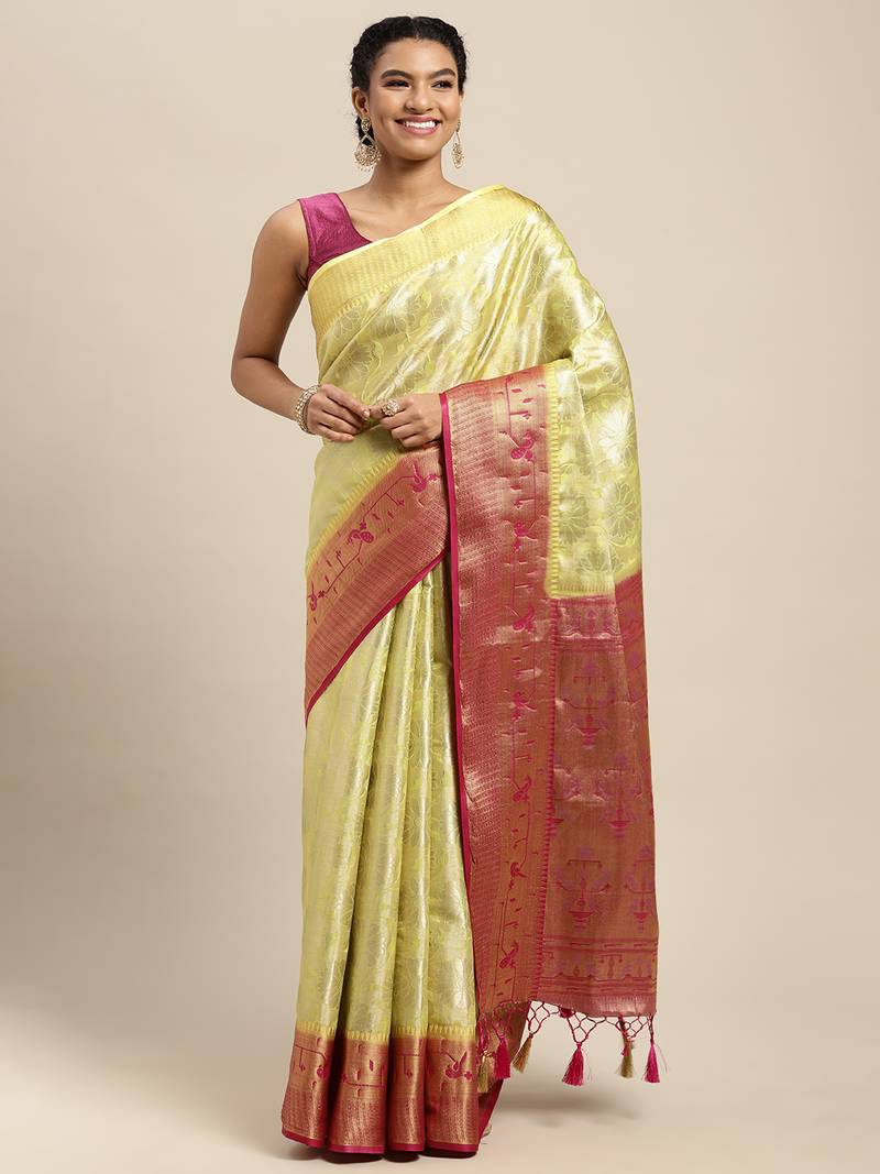 Green woven art silk saree with blouse