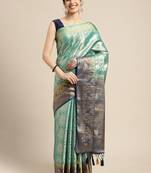 Turquoise woven art silk saree with blouse