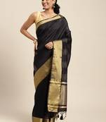 Black woven art silk saree with blouse