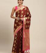 Maroon woven crepe saree with blouse