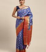 Blue woven art silk saree with blouse