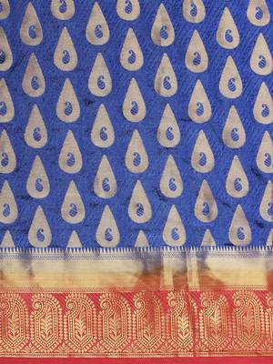 Blue woven art silk saree with blouse 4