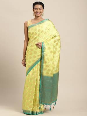 Yellow woven art silk saree with blouse 1
