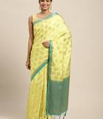 Yellow woven art silk saree with blouse