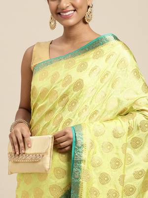 Yellow woven art silk saree with blouse 2