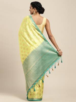 Yellow woven art silk saree with blouse 3