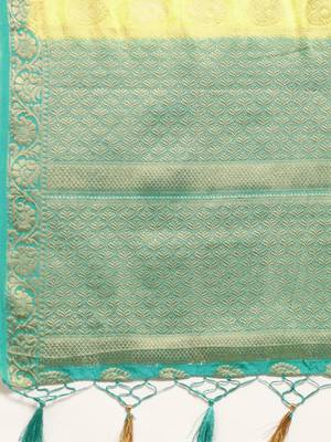 Yellow woven art silk saree with blouse 4