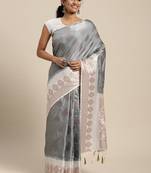 Grey woven art silk saree with blouse