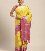 Yellow woven art silk saree with blouse