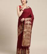 Red woven art silk saree with blouse