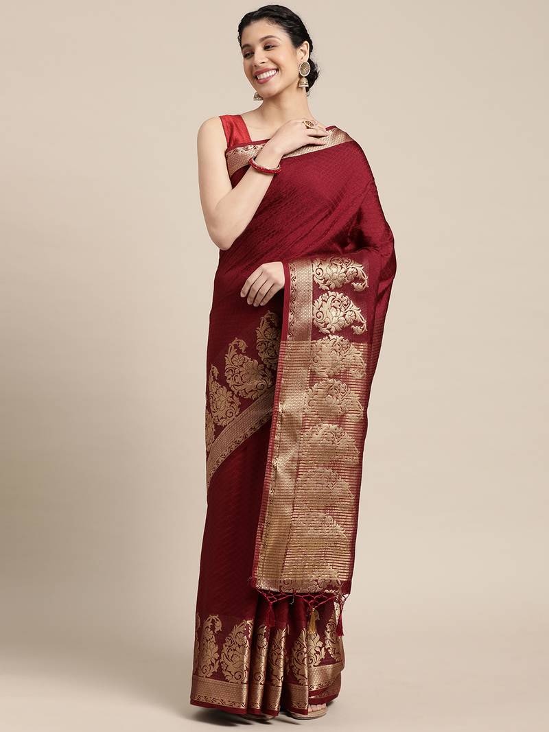 Red woven art silk saree with blouse