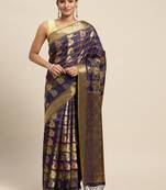 Navy blue woven art silk saree with blouse