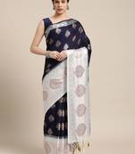 Navy blue woven art silk saree with blouse