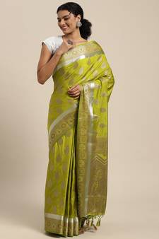 Green woven art silk saree with blouse