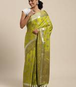 Green woven art silk saree with blouse