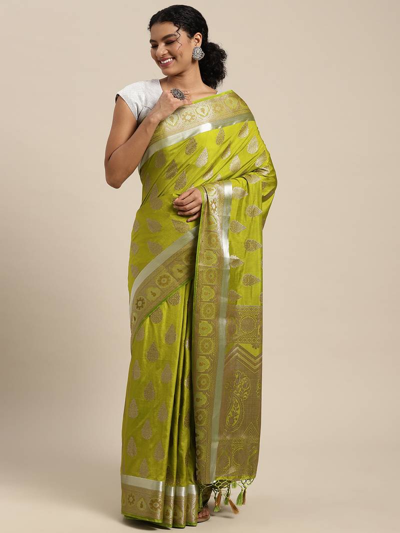 Green woven art silk saree with blouse