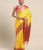 Yellow woven art silk saree with blouse