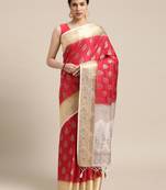 Pink woven art silk saree with blouse