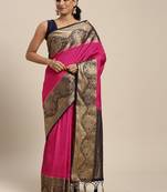 Pink woven art silk saree with blouse