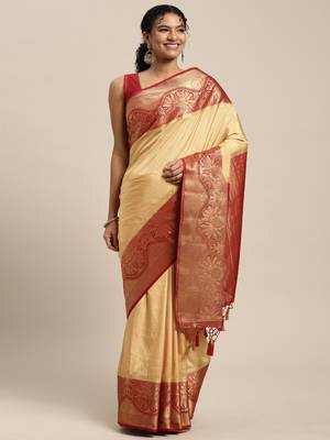 Yellow woven art silk saree with blouse 1
