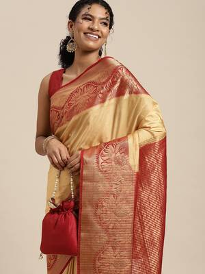 Yellow woven art silk saree with blouse 2