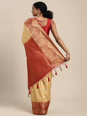 Yellow woven art silk saree with blouse 3