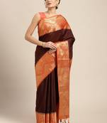 Brown woven art silk saree with blouse