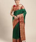 Green woven art silk saree with blouse