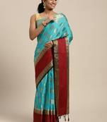 Turquoise woven art silk saree with blouse