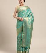 Turquoise woven art silk saree with blouse