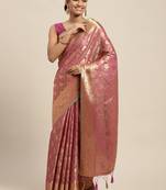 Pink woven art silk saree with blouse