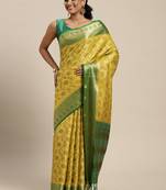 Yellow woven art silk saree with blouse