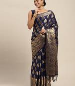 Navy blue woven crepe saree with blouse