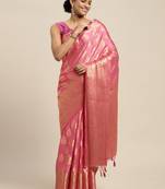 Pink woven crepe saree with blouse