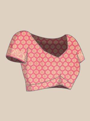 Pink woven crepe saree with blouse 5